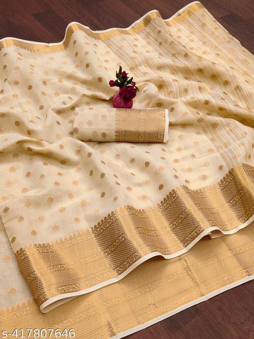 Top trending latest party wear/wedding Women's Jacquard Weaving Cotton Silk Saree with Elegant Border | Beige Color Traditional Saree for Wedding, Festive & Party Wear