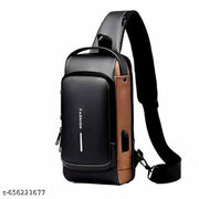 Men's USB Sling Bag - Anti Theft Crossbody Side Bag for Travel & Biking (Black & Tan)