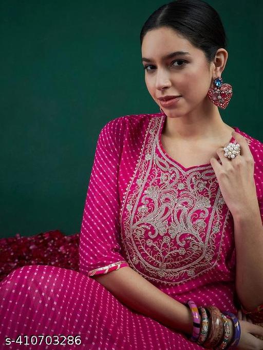 Georgette pink lehriya kurta