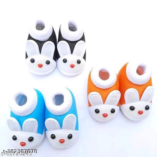 Kids with fabulous desigins & colors booties  Baby shoes/ Baby Booties/ Booties/ New born baby shoes for baby boy and baby girl with fancy bunny comfortable and skin friendly pack of 3 pair