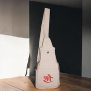 Beige & Off-White Cotton Canvas Sling Bag with Colorful Owl and Jai Shri Radhe Print | Eco-Friendly Crossbody Shoulder Bag for Travel, College & Daily Use