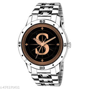 Welix Analog Round Black Dial ALPHABET S Design Stylish Silver Stainless Steel Strap Classic Design Fancy Wrist Watch for Men and Boys, Pack of 1 - ALPHA-S-AVO-SIL-STL
