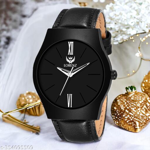 Lorenz Full Black Leather Strap Watch for Men & Boys- MK-2036W