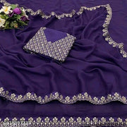 Georgette Saree With Embroidered Blouse Piece ब्लाउज में वर्क एक साइड में मिलने वाला है