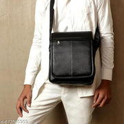 Black Men Sling Bag Men’s Premium PU Leather Sling Bag – Compact Crossbody Side Bag