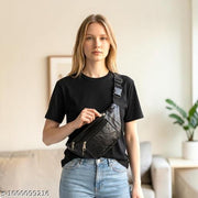 Genuine Leather Waist Bag for Men & Women | Premium Black Leather sling beg for women | Adjustable Belt Bag | Multi-Zip Travel Waist Pouch | Mobile, Wallet & Cash Organizer | Crossbody Sling Bag