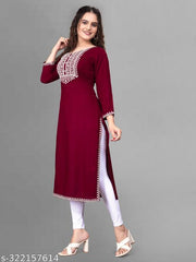 Women Embroidered Viscose Rayon A-line Kurta