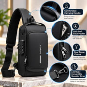 SKYFUN Waterproof Polyester Slim Unisex Crossbody Sling Bag Chest Backpack Men's Shoulder Kit Bag, Leisure Travel Handbag, Anti-Theft Chest Bag- Black