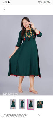 4 LATKAN   Embroidered   green   kurti woman,s