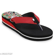 Skytrap Red Flower Printed Heel EVA Slippers / Flip Flop for Women & Girls
