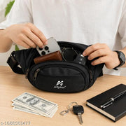 Premium Black Waist Bag for Men & Women | Multi Pocket Fanny Pack | Adjustable Belt Travel & Daily Use Waist Pouch