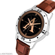 Talgo Analog Round Black Dial ALPHABET A Design Stylish Brown Leather Strap Classic Design Fancy Wrist Watch for Men and Boys, Pack of 1 - ALP-A-AVO-SIL-BRW-CHL
