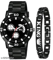 NEW STYLISH DIAL- PU STRAP & BLACK KING BRACELET COMBO SET FOR MEN Analog Watch - For Boys
