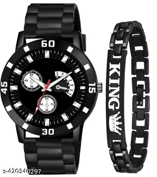 NEW STYLISH DIAL- PU STRAP & BLACK KING BRACELET COMBO SET FOR MEN Analog Watch - For Boys