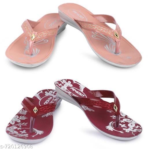 Ango Soft Footbed Sandals for Women Lightweight & Comfortable Daily Wear Fashion Sandals Pack of 2