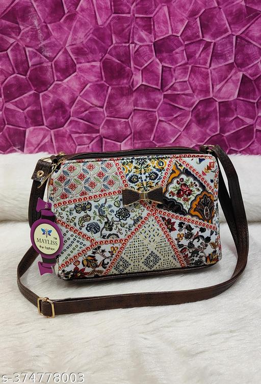 Attractive women White PU sling bags/Small Sling bags/Cotton Fabric sling bags for women/Full handwork bag/party wear and wedding bag for women