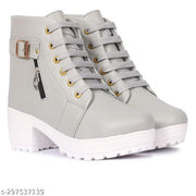 Krishan Enterprises Women's Boots | Synthetic Leather,Stylish, Trendy, Comfortable, Zipper & Lace Up Boots for Women's & Girls Casual, Outdoor and Holiday Outings