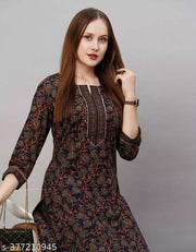 Cotton Kurtis Women's Blue Printed Cotton Kurti Set kurta set (kurta set under 300)
