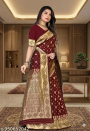 Soft Jacquard Silk Saree for Women under ₹600 | Cream & Green Zari Woven Saree for Wedding & Festive Wear