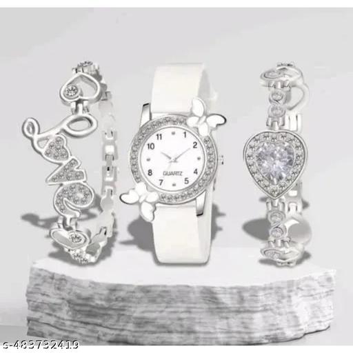 NEW ATTRACTIVE MULTICOLOR BF DESIGN WATCH & 2 BRACELET COMBO FOR GIRLS & WOMEN