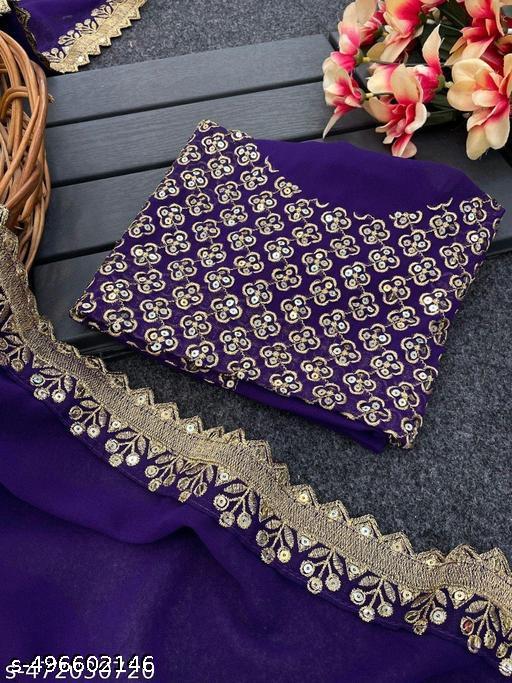 Trending New Georgette Saree With Jari Sequnce Embroidery Work Lace And Blouse  ब्लाउज में वर्क एक साइड में मिलने वाला है