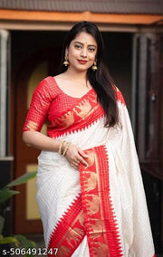 Rashmika Saree with Jacquard Weaving || Ethnic Banarasi Silk Saree with Running bloues piece for girl's and women's Saree