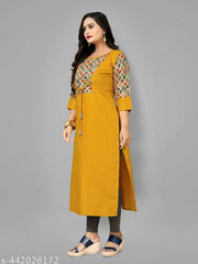 Women's Yellow Printed Plus Size Cotton Kurti