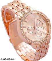 MKR Store New Golden Stone Studded Wrist Watch For Men & Women Analog Watches STYLISH AND TRENDY ANALOG WATCH FOR GIRLS AND WOMEN WATCH BEAUTIFUL GIRLS WATCH BIRTHDAY GIFT WATCH New Women Rose Gold Metal Analog Watch