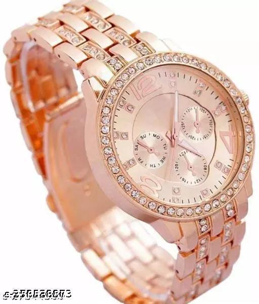 MKR Store New Golden Stone Studded Wrist Watch For Men & Women Analog Watches STYLISH AND TRENDY ANALOG WATCH FOR GIRLS AND WOMEN WATCH BEAUTIFUL GIRLS WATCH BIRTHDAY GIFT WATCH New Women Rose Gold Metal Analog Watch
