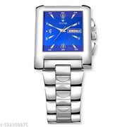 THYNK Blue Dail Trending Square Series | Working Day and Date | Stainless Steel ADJUSTABLE CHAIN Analog Watch - For Men