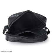 Zipper Fashion Link Leather Men's Sling Bag, Black