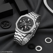 6186SM02_Katori Square Black Dial Day & Date Stainless Steel Analog Watch For Men