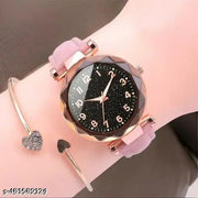 Fashion Female Rose Gold Color Case Peach Leather Strap Stylish Girls Watch for Women Starry Black Dial Quartz Watch Simple Ladies Watches Watch Foe Women Black Colour Watch For Girls Under 100