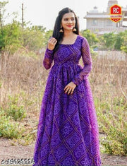 Women's Blue  bandhini styles Gown