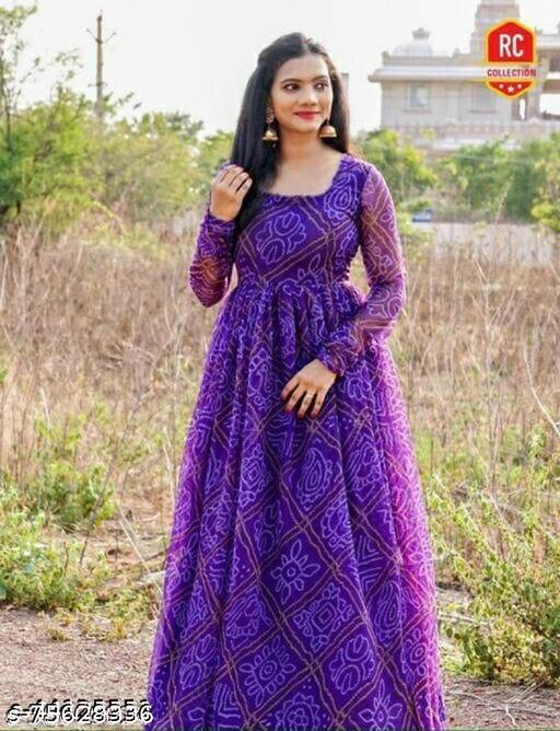 Women's Blue  bandhini styles Gown