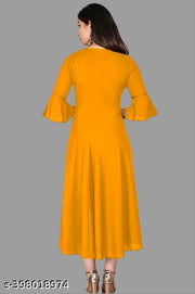 Stylis Fit and Flared New Fashionable Women Casual Solid Round Neck Anarkali Rayon Kurta (Mustard)