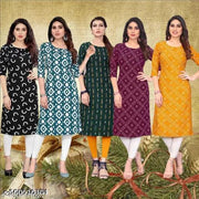 Polyster/Crepe fabric-Women Printed Kurti (Combo Of 5)