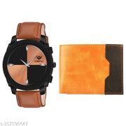 Lorenz Gift Combo Set of Tan Analog Watch & Hi-Quality PU Wallet for Men | CM-409WL-22