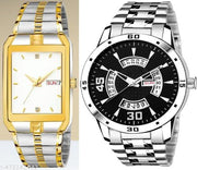 Day n Date Men Stylish Analog Latest Watches Combo - Set of 2 - TT-White-SLV-21