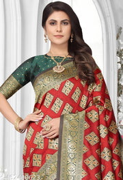 jacquard patola saree with brocade blouse