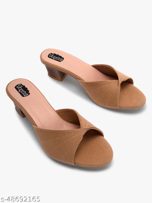 Taydol Women Fancy slip-on Block medium Heel beige velvet woven design pvc sole open toe Sandal (33)