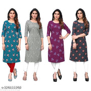 Polyster/Crepe fabric-Women Printed Straight Kurti Combo of 4