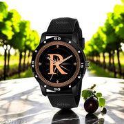 Peehu    Analog 9097 Watches Round Black Dial R Design Stylish Black PUU Strap Classic Design Fancy Wrist Watch for Men and Boys, Pack of 1 - A07ZALPHA-R-AVO-BLK-SFR