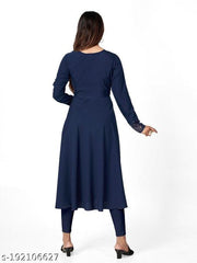 Polyster/Crepe fabric-Mahima Kurti & Dupatta set Blue