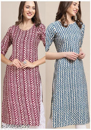 VIRHAN DESIGN PRINTED CREPE RAYON 2 COMBO PACK KURTIS FOR WOMEN