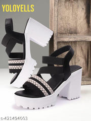 YoloYells Women Sandal outdoor High Heel Sandals Wedges Criss Cross Strips Daily Wear Sandal for Women Embroidery work for special designer