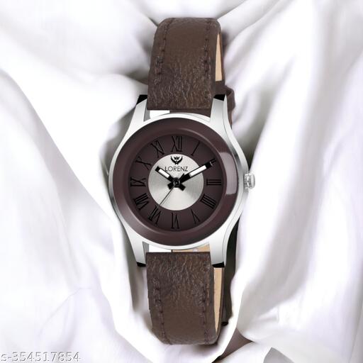 Lorenz Two Tone Dial & Brown Leather Strap Watch for Women & Girls | AS-120A