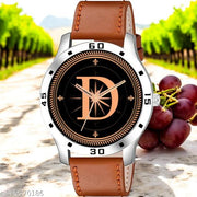 Femeo  Analog 9111 Watches Round Black Dial D Design Stylish Beige Leather Strap Classic Design Fancy Wrist Watch for Men and Boys, Pack of 1 - A07ZALPHA-D-AVO-SIL-TAN-PL