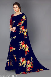 Women Floral Printed Georgette Saree with Unstitched Blouse Piece