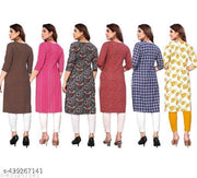 Polyster/Crepe fabric-Women Printed Kurta Combo of 6